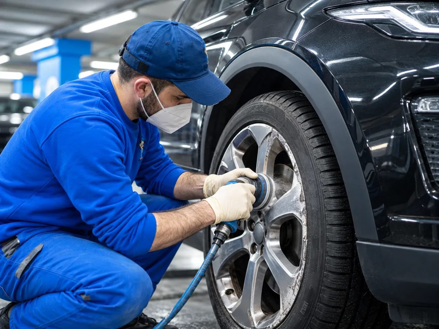 Illustration einer professionellen Felgenreparatur